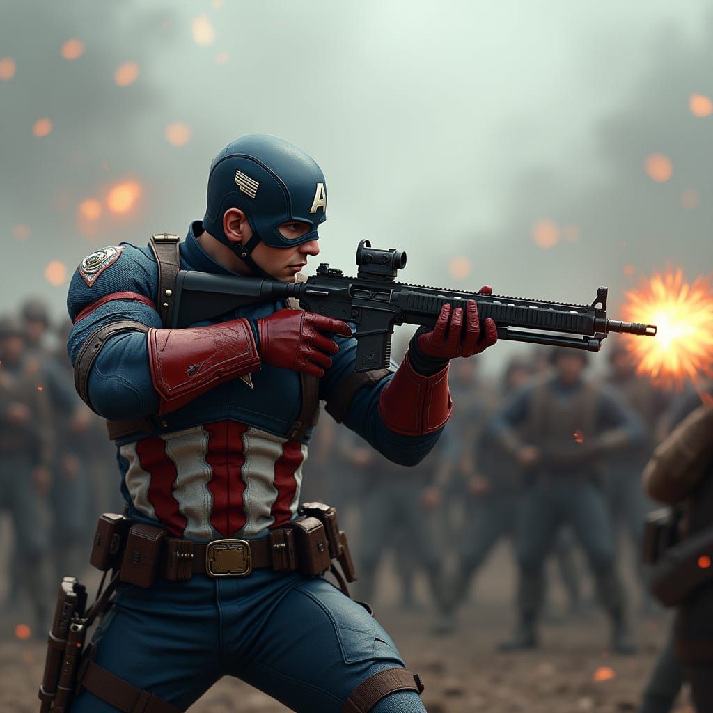 Captain America in Chaotic Battle Scene