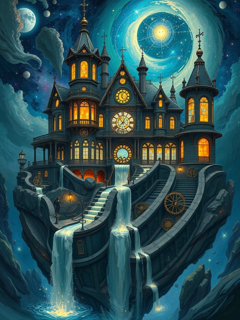 Clockwork Victorian Mansion on Floating Island
