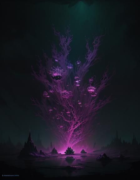 Bioluminescent Bucket Universe in Dark Fantasy Style