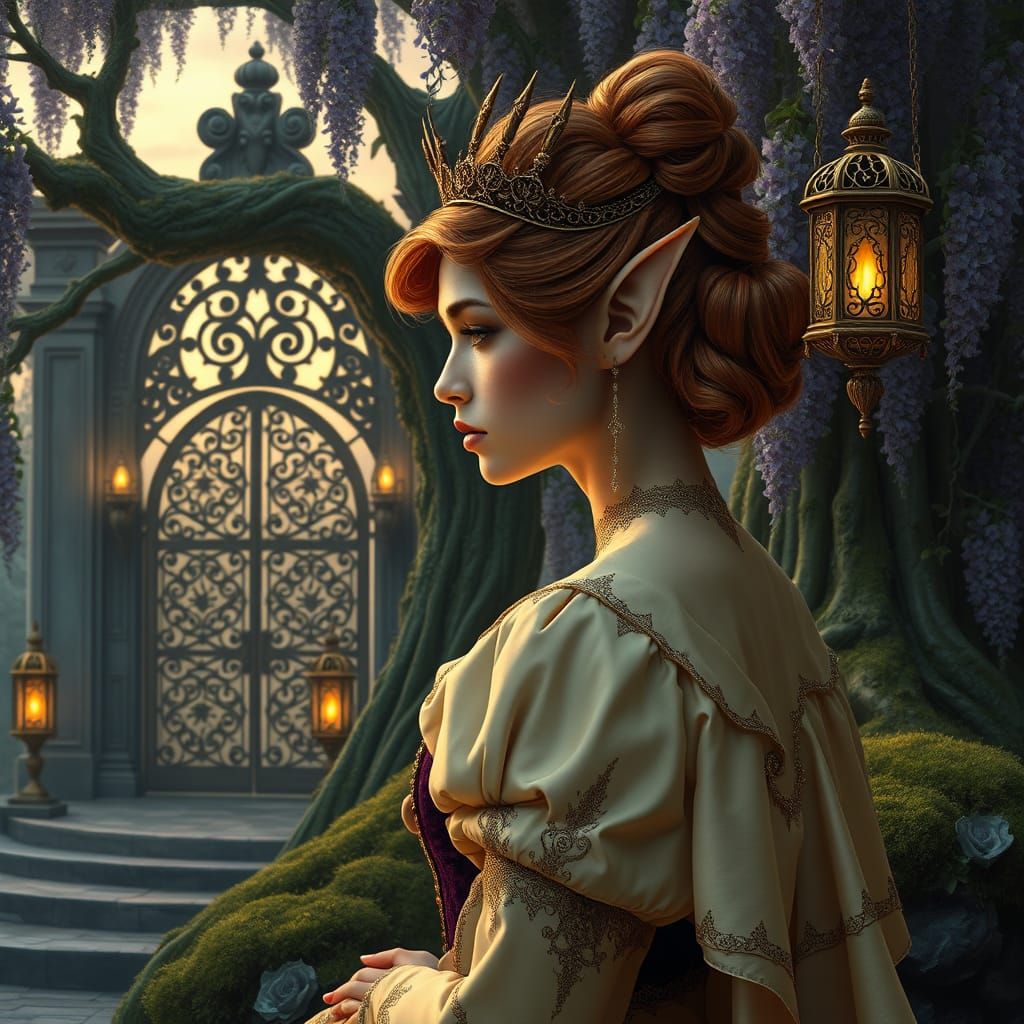 Ethereal Elf Queen in Lavish Pre-Raphaelite Style