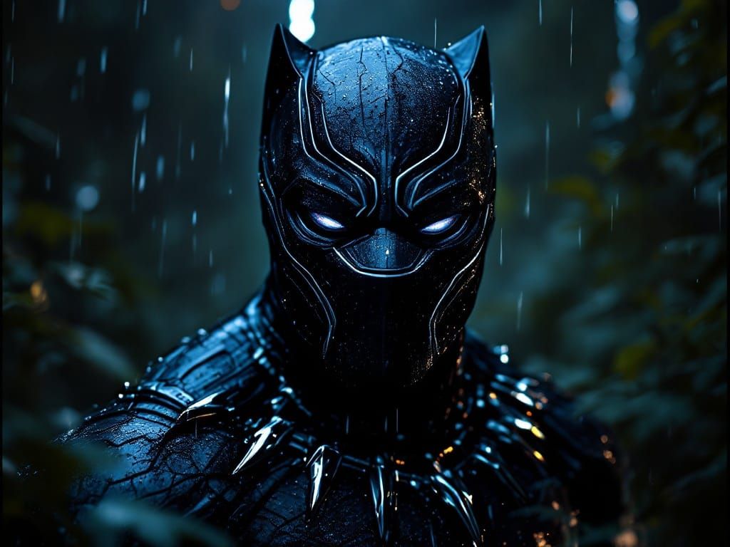 Surreal Black Panther Portrait in Weathered Stealth Suit