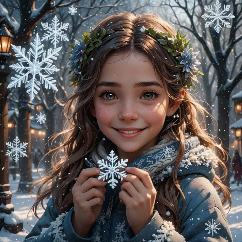 Young Girl's Winter Magic: Detailed Matte Painting