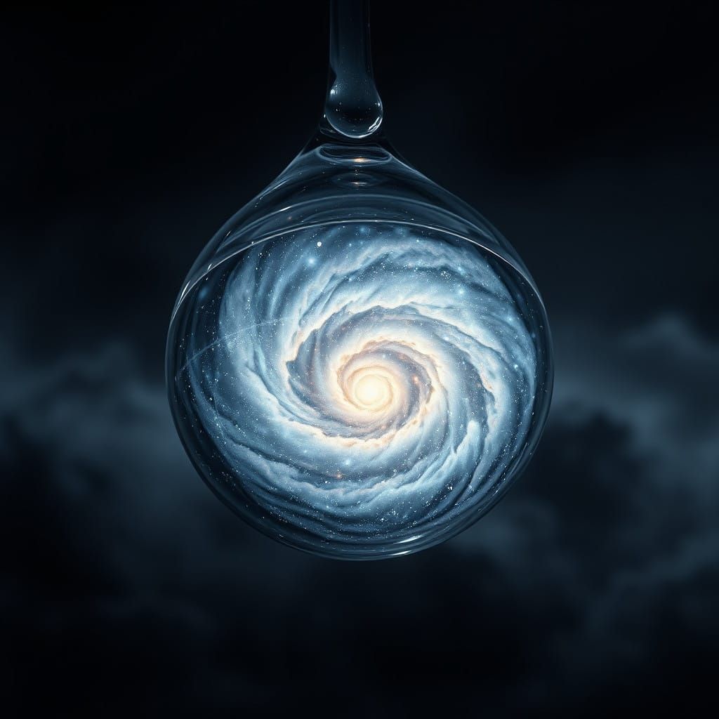 Ethereal Cosmos Within a Raindrop