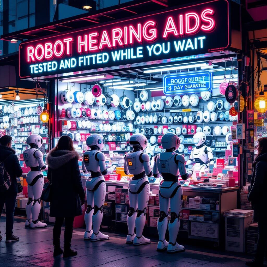 Robot Market Stall with Hearing Aids and Shoes