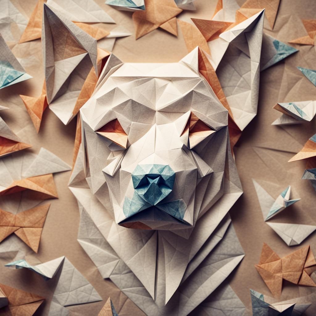 Textured Dog Picture in Mixed Media Origami Style