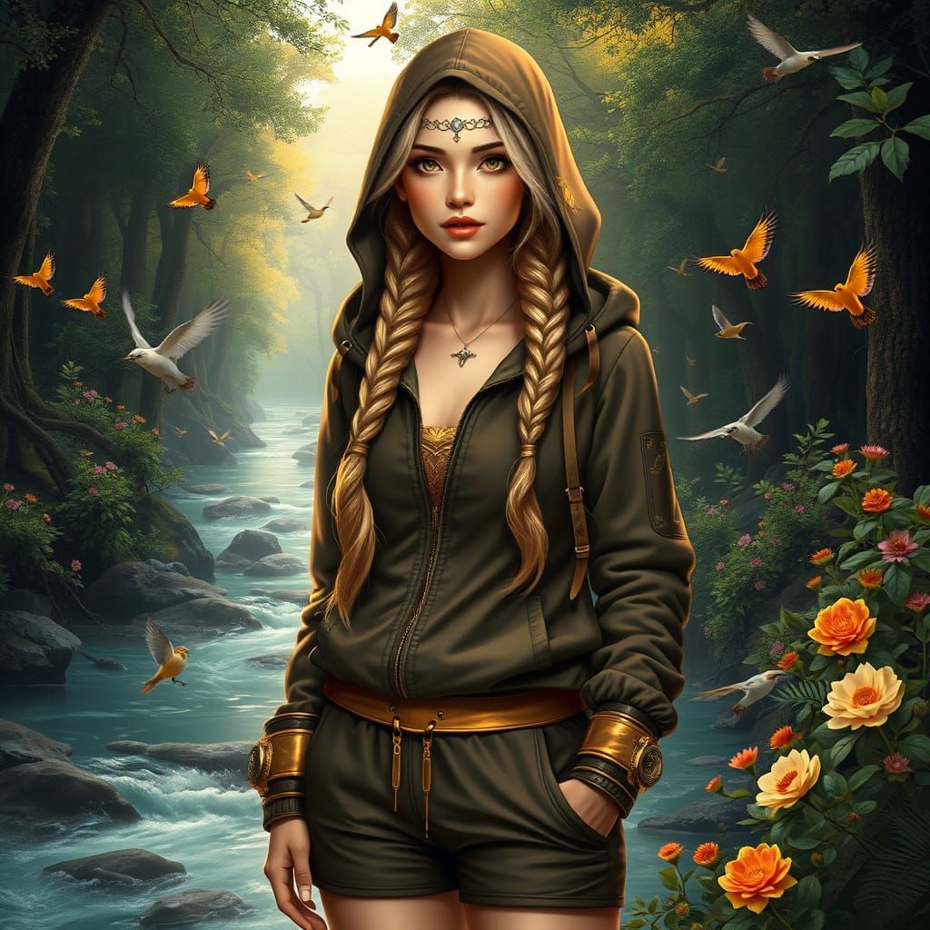 Golden Woman in Forest Matte Painting