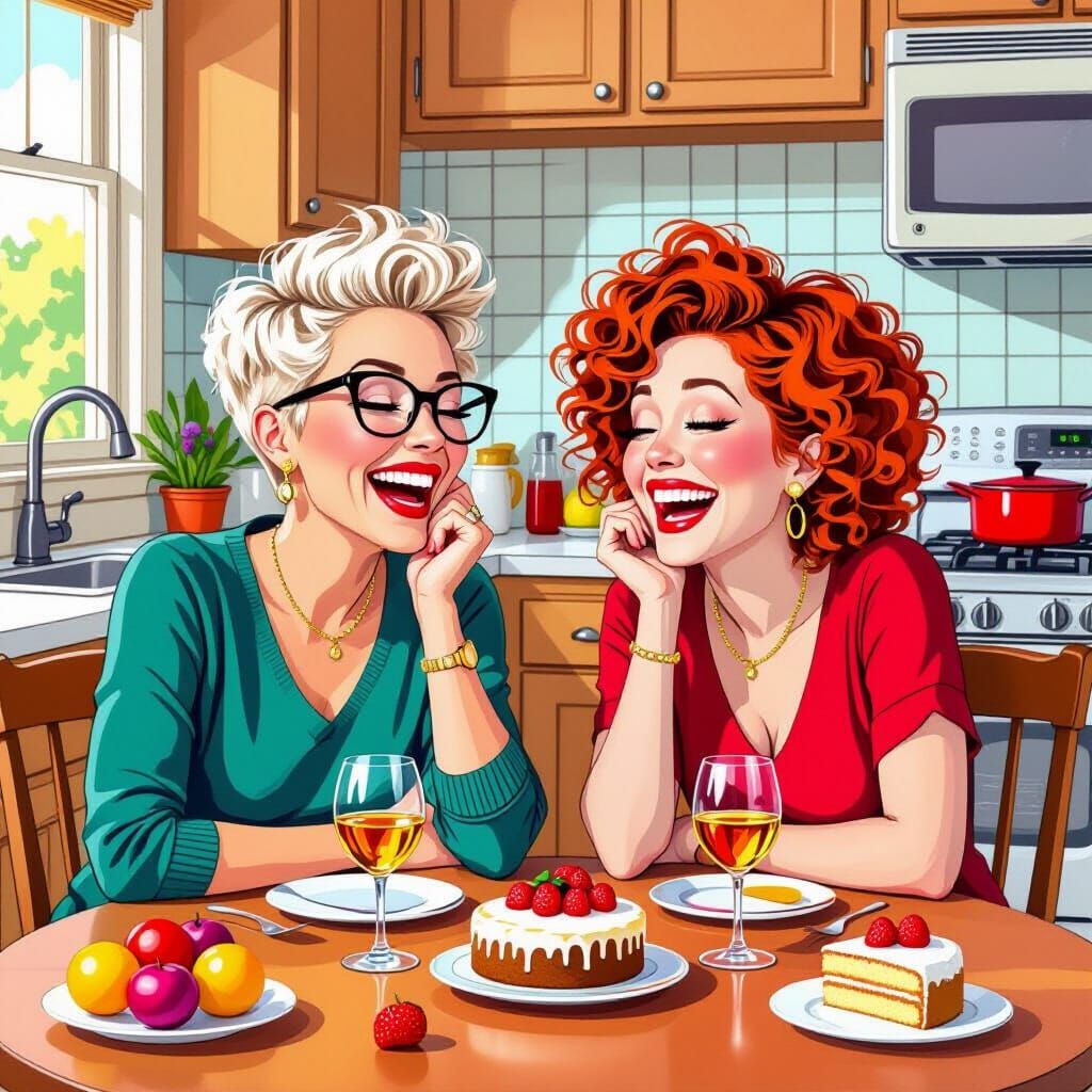 Friends Celebrating in Vibrant Caricature Style