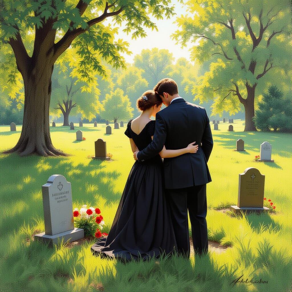 Couple Mourning at Gravesite: A Poignant Scene