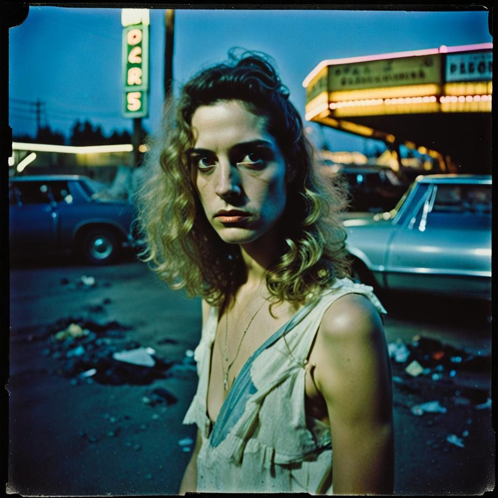 Distressed Polaroid Portrait in Abandoned Amusement Park