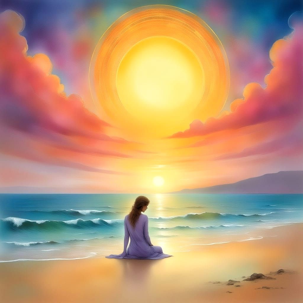 Sunset on a Secluded Shore in Impressionist Style