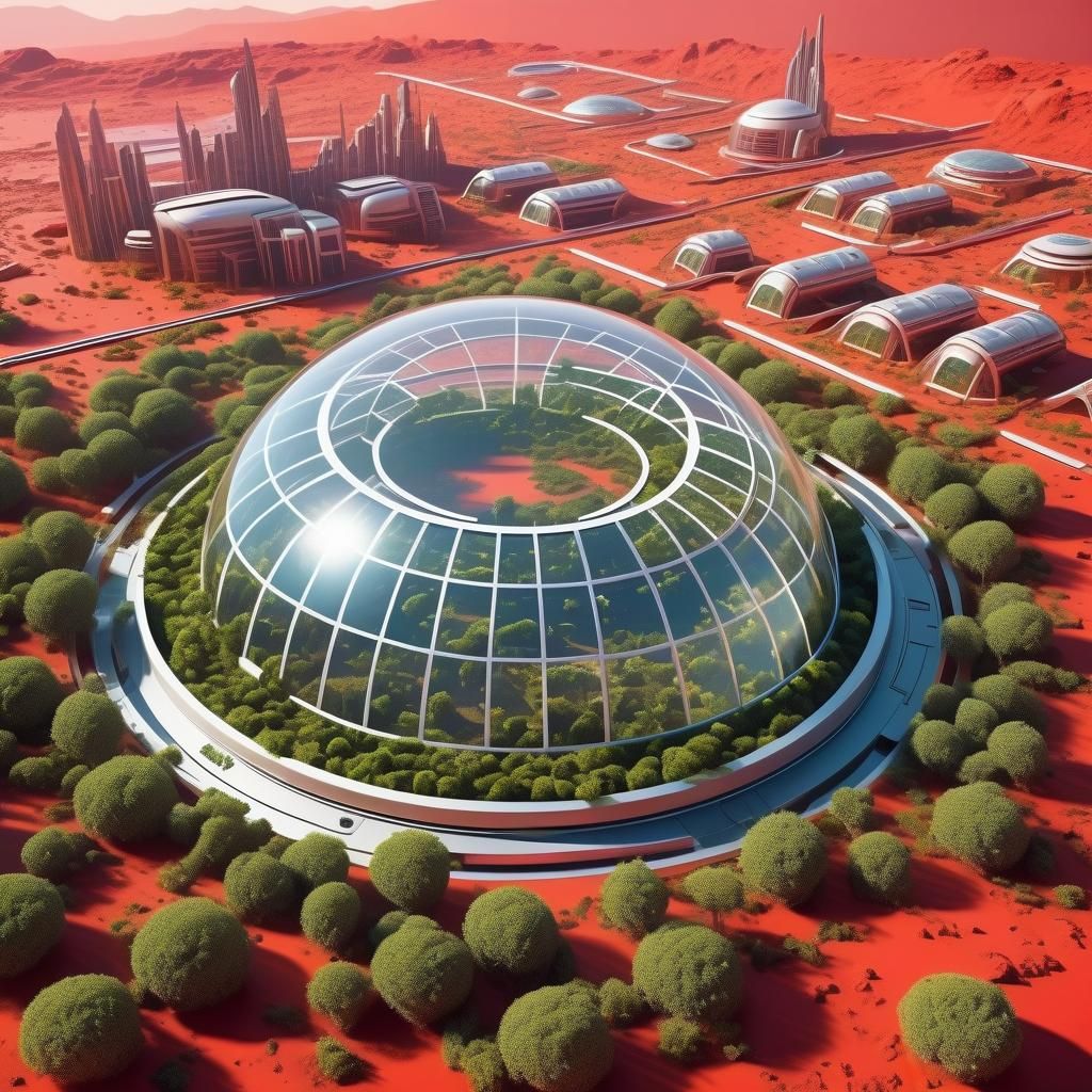 Futuristic Martian City Under a Dome
