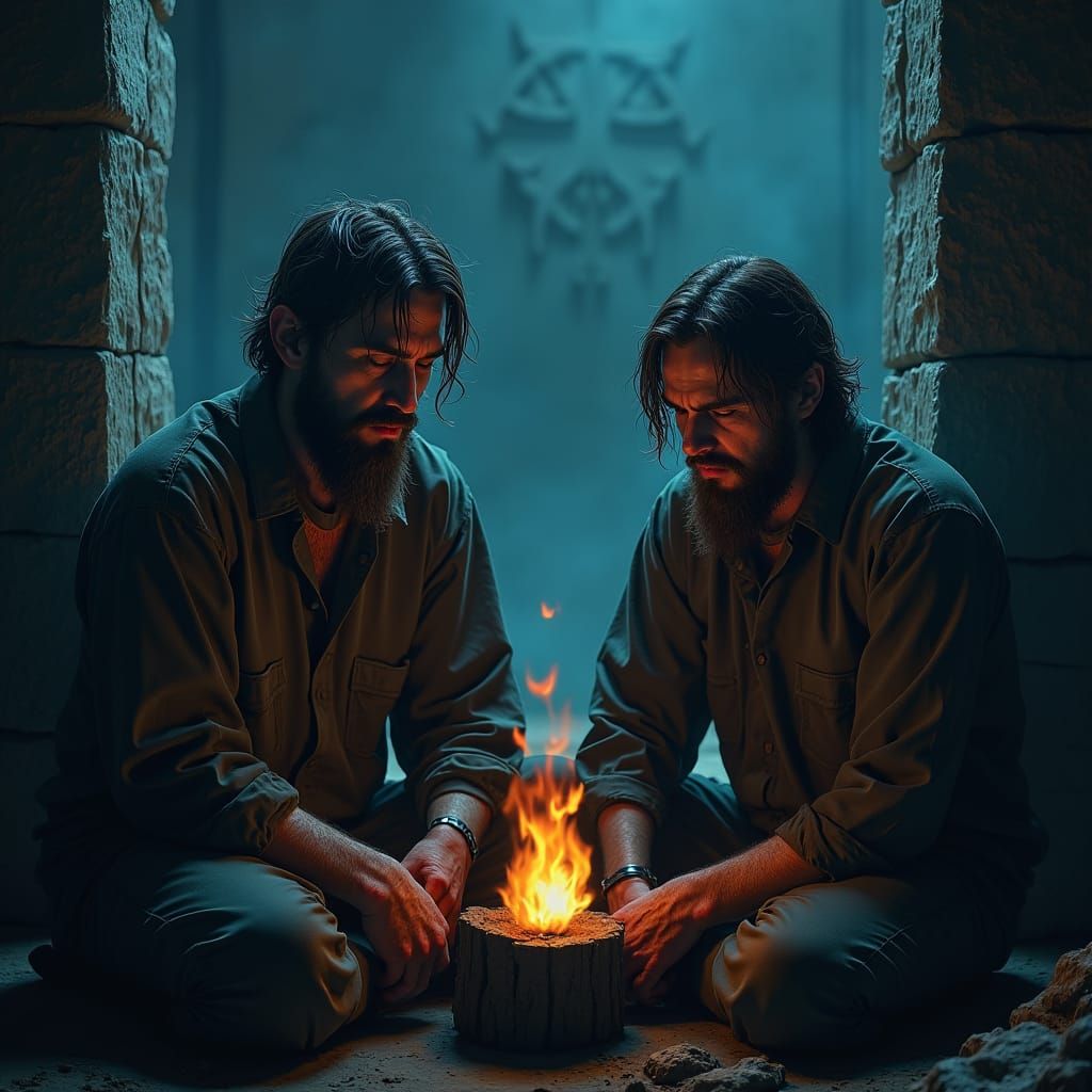Brothers in a Dimly Lit Prison Cell