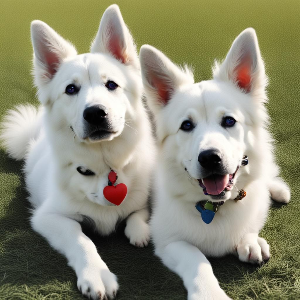 Two Cute White Swiss Shepherds