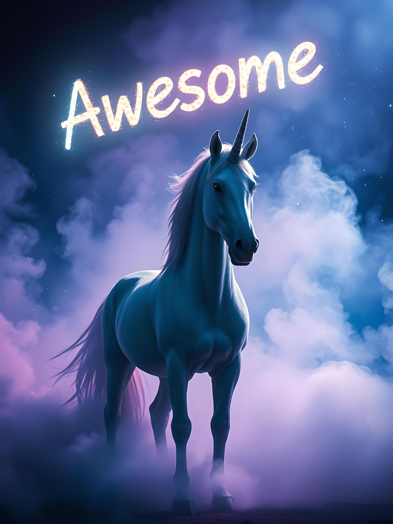 Epic Unicorn with Glittering 'Awesome' Word