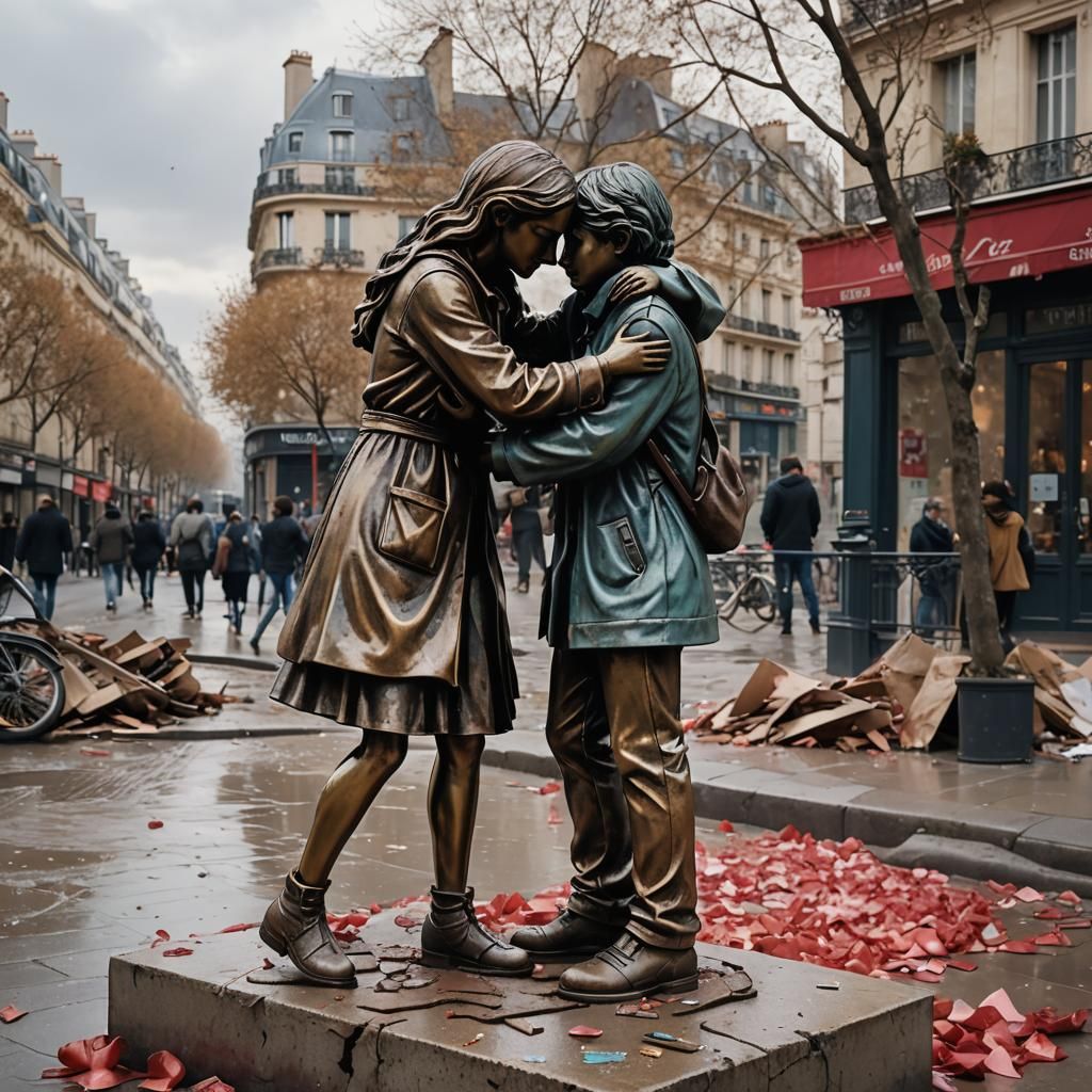 Lonely Valentine: Girl Statue in Paris, Splash Art