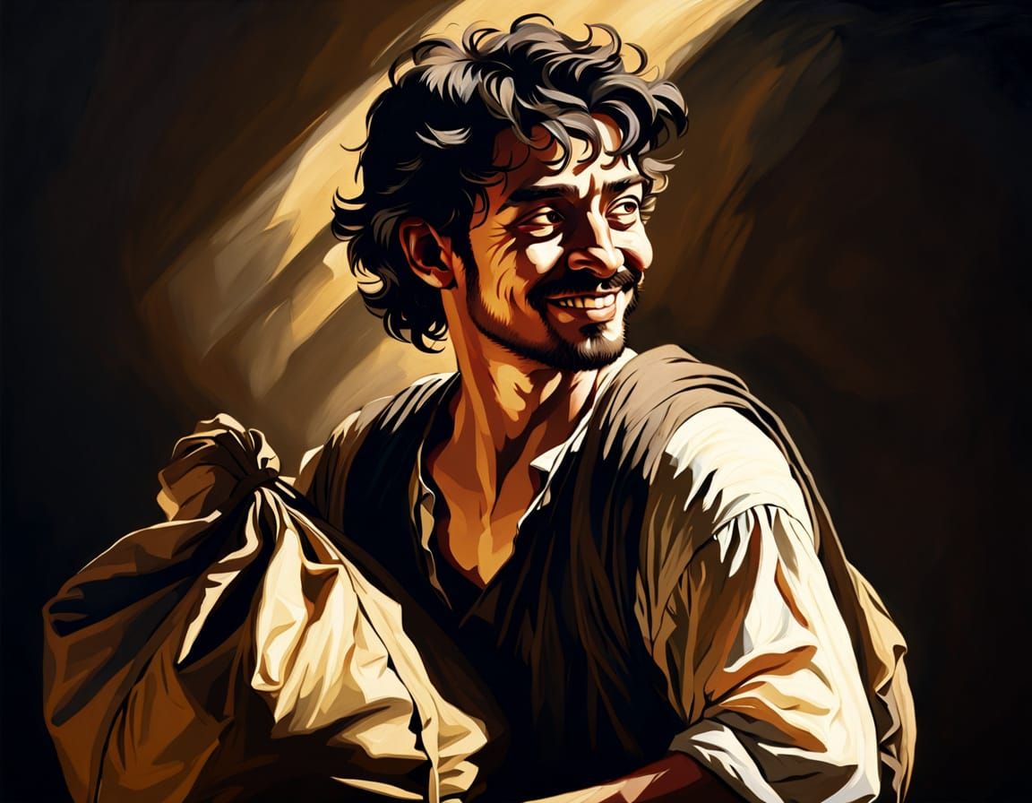 Man with Sack in Caravaggisti Chiaroscuro