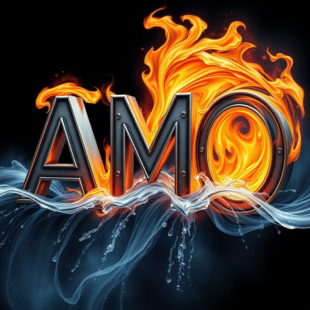 Futuristic Metallic Letters in a Swirling Vortex of Flames