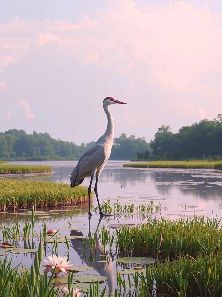 Elegant Crane in Wetland Scene