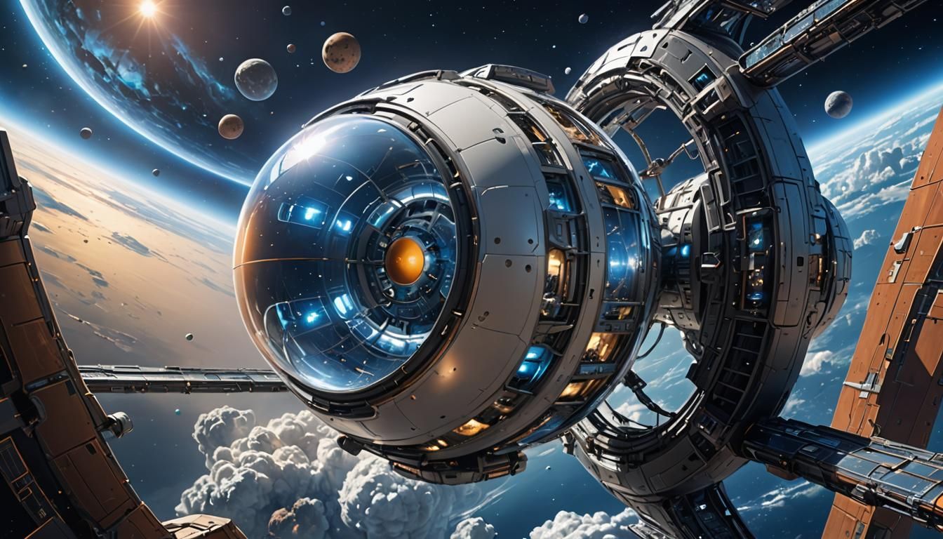 Futuristic Spacecraft Orbiting Black Hole, CGI VFX Art