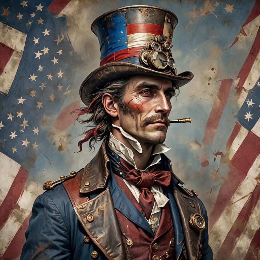 Steampunk Patriot in Red, White, and Blue