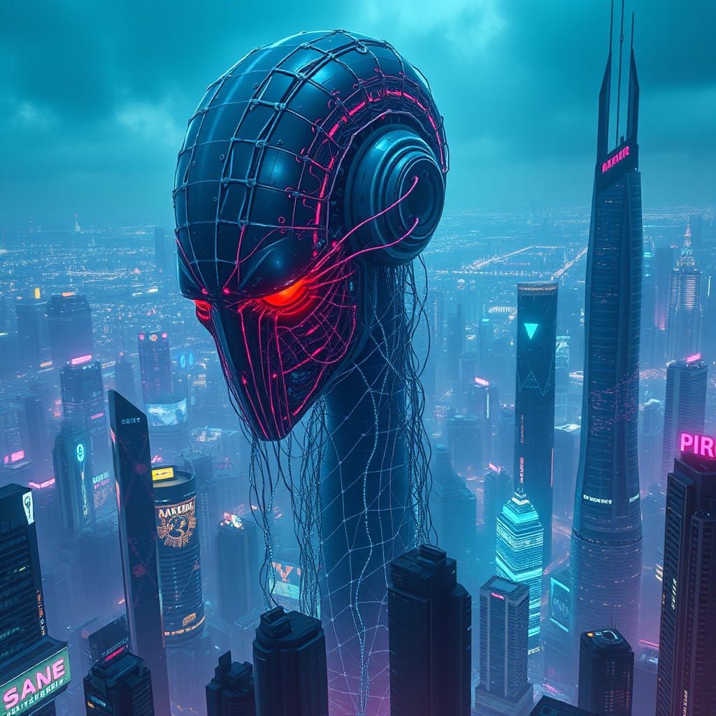 Cyberpunk AI Entity Dominates Metropolis