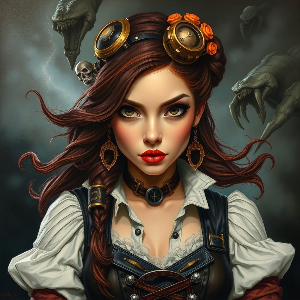 Fierce Eartha Kitt Steampunk Portrait in Oil