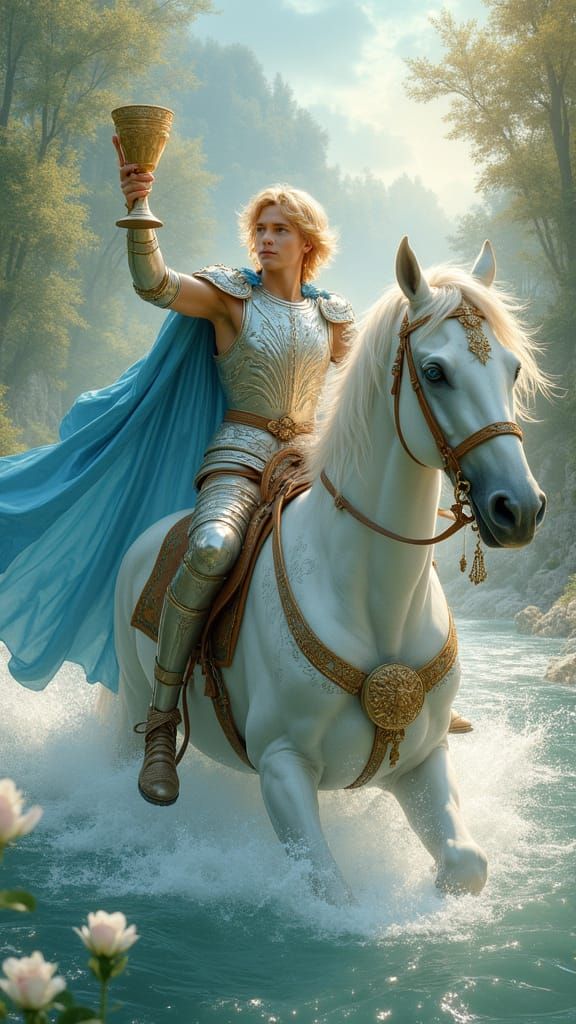 Knight on White Horse in Art Nouveau Style