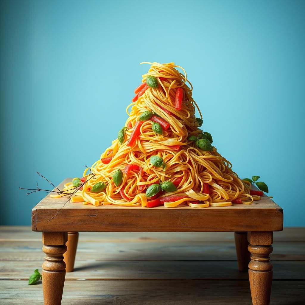 Towering Pasta Still Life as Digital Art