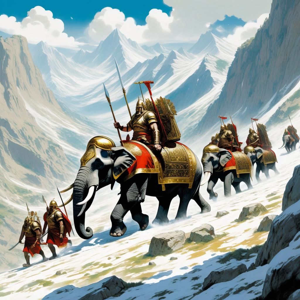 Carthaginian War Elephants in the Alps: Manga Art