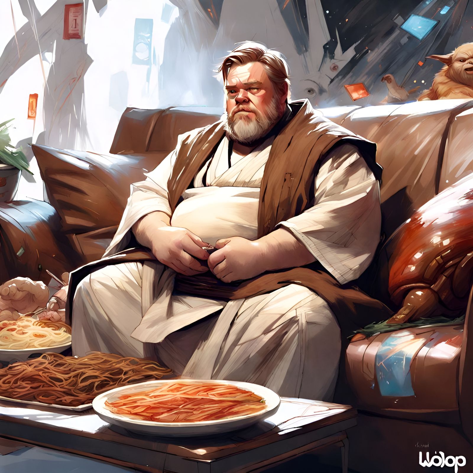 Chubby Obi-Wan Kenobi Portrait in Pixar Style