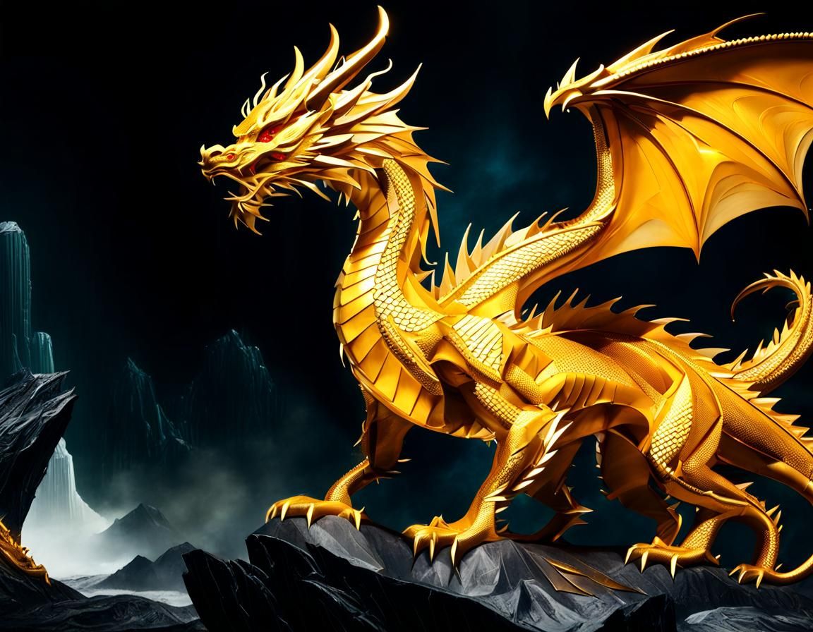 Golden Dragon Confronts Onyx Dragon in Detailed Art