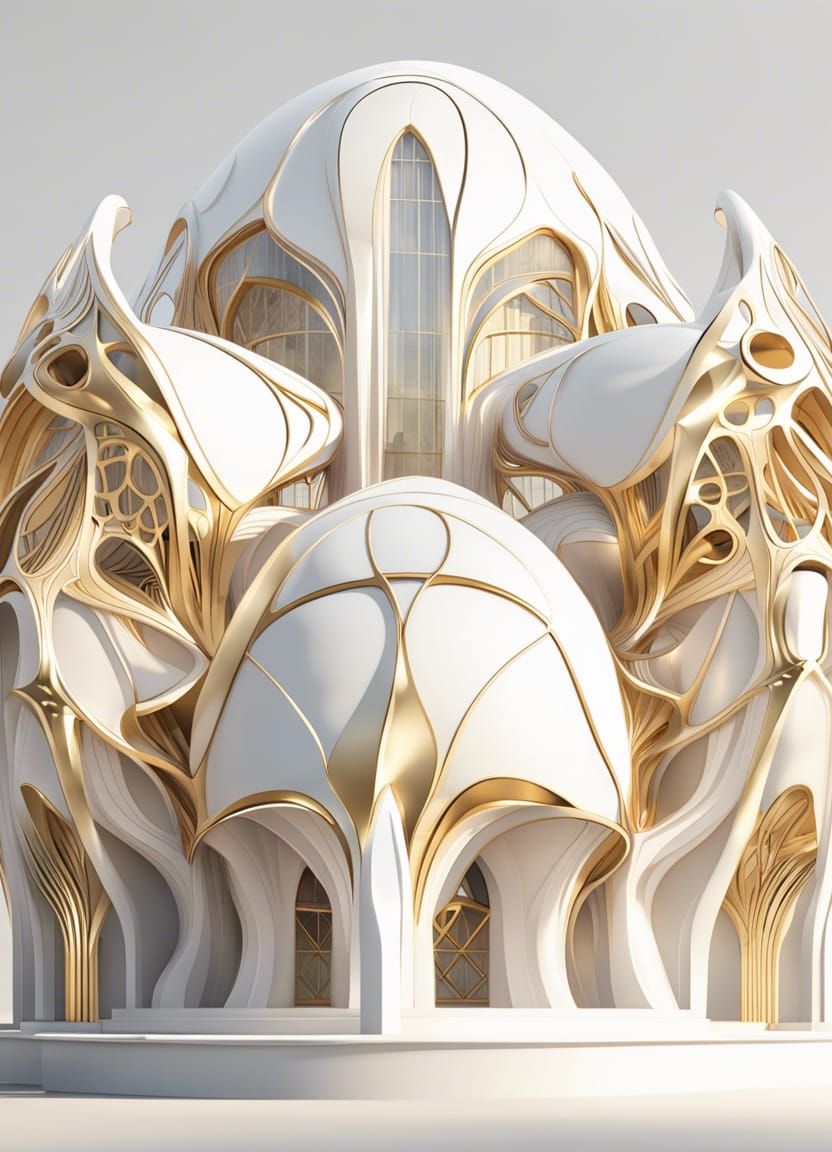Futuristic Marble Flower Building in 3D Render