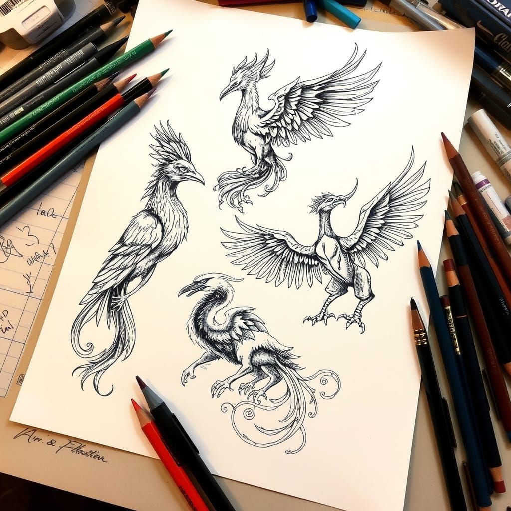 Mythological Creature Tattoo Designs as Ink Sketches