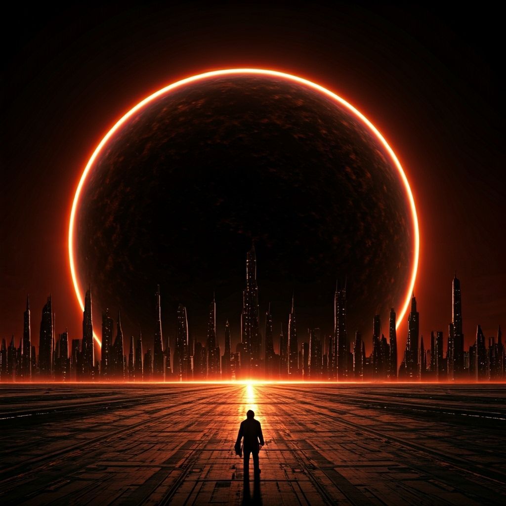 Black Sun Rises Over Futuristic City