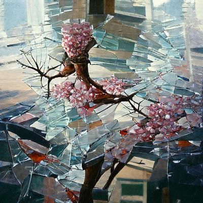 Shattered Glass Cherry Blossom Tree Painting