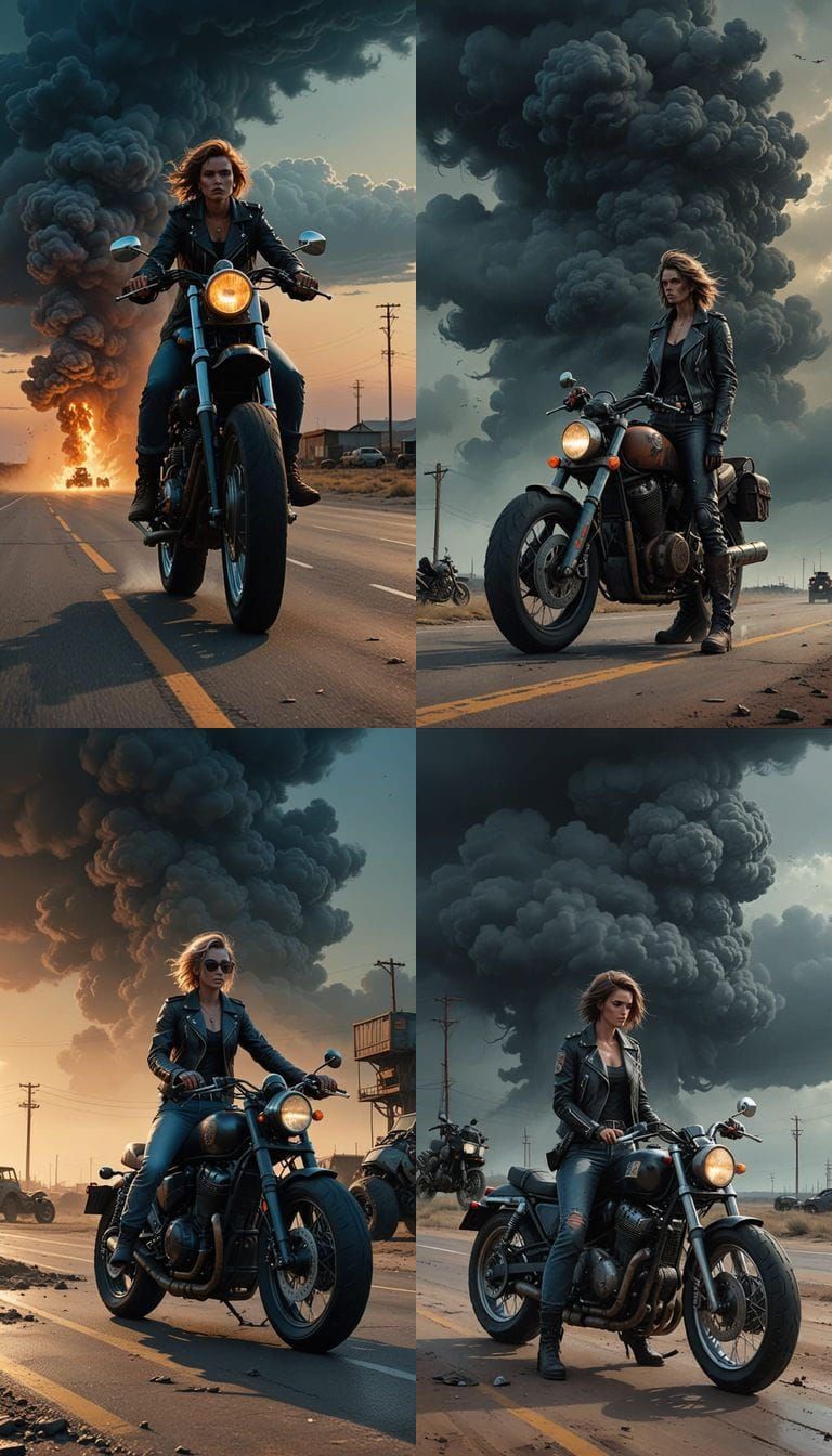 Ghost Biker Woman on Post-Apocalyptic Highway