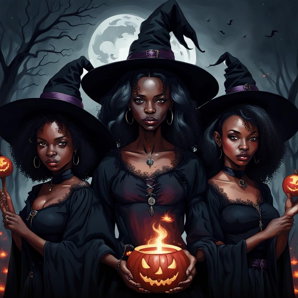 Enigmatic Black Witches: A Darkly Enchanting Scene