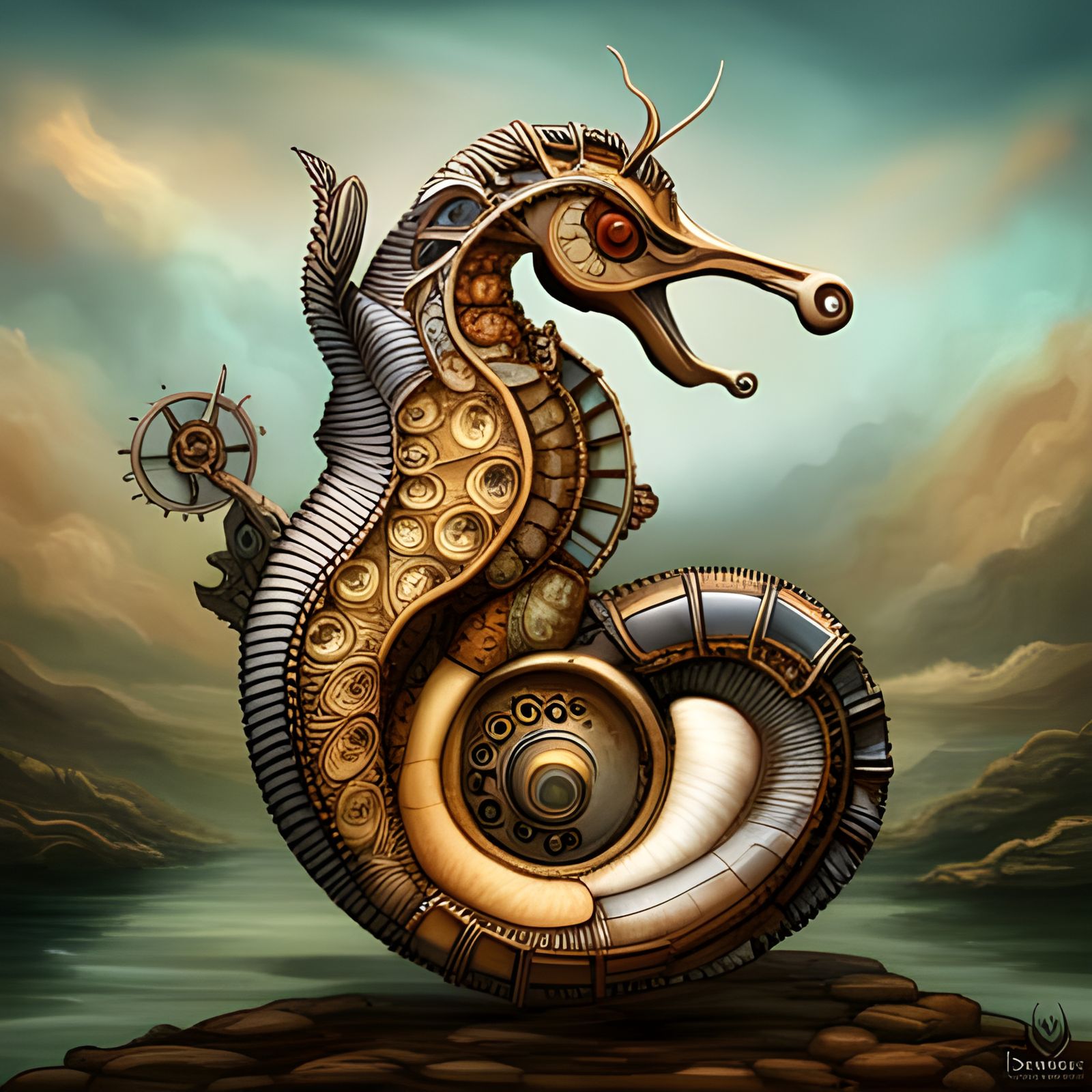 Steampunk Seahorse with Intricate Mechanical Details