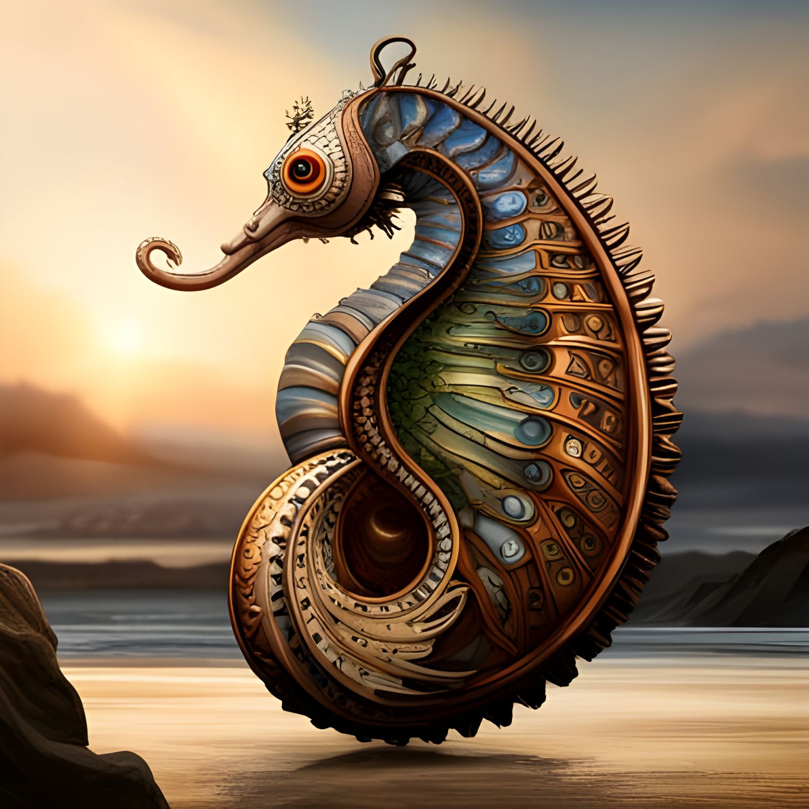 Steampunk Seahorse with Ornate Mechanical Details