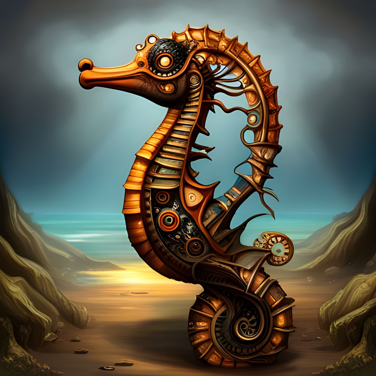 Steampunk Seahorse with Ornate Mechanical Details