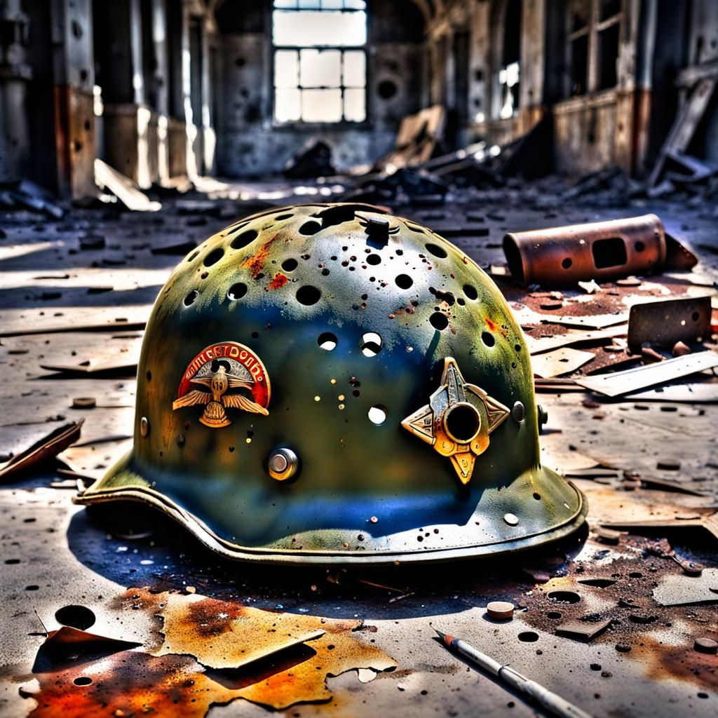 Abandoned World War II Helmet in Digital Watercolor