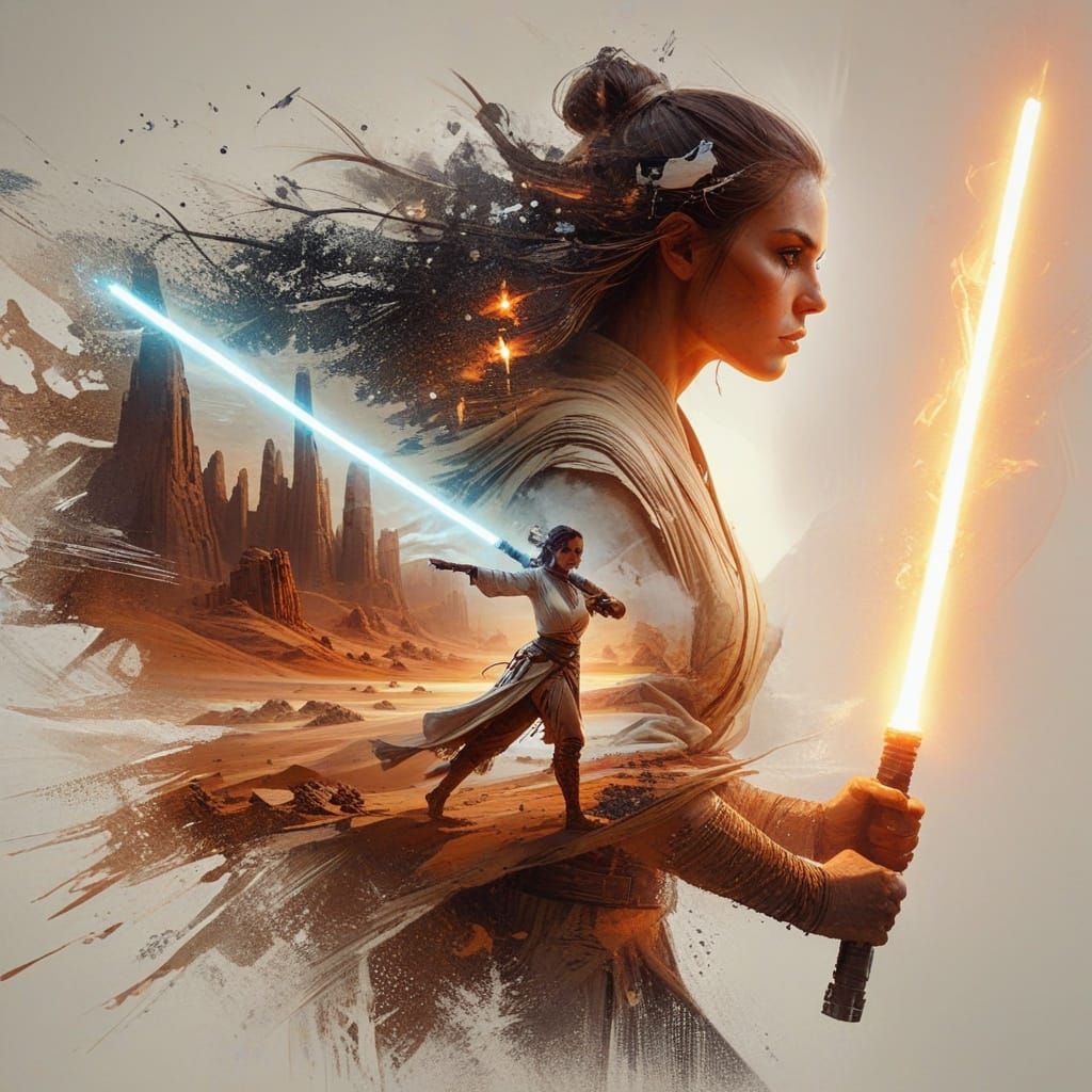 Ethereal Female Jedi in Hyperdetailed Tatooine Landscape