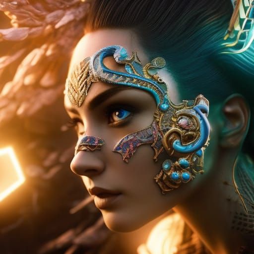 Demon Goddess with Mecha Elements in Digital Art