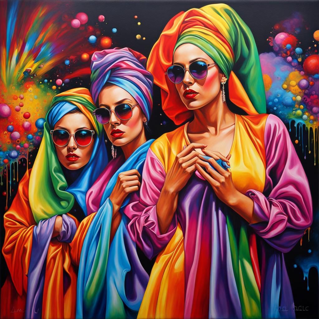 Rainbow Satin Figures in Vivid Graffiti Art Style