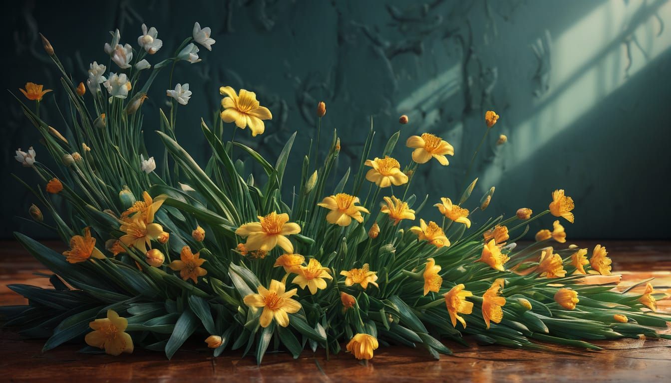 Abstract Spring Essence: A Hyperrealistic Floral Vanitas