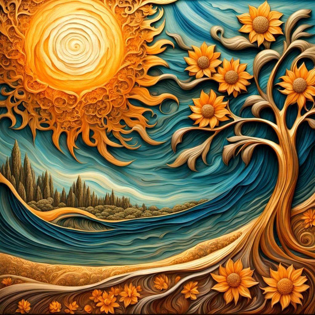 Ethereal Summer Dreamscape with Metallic Bloom