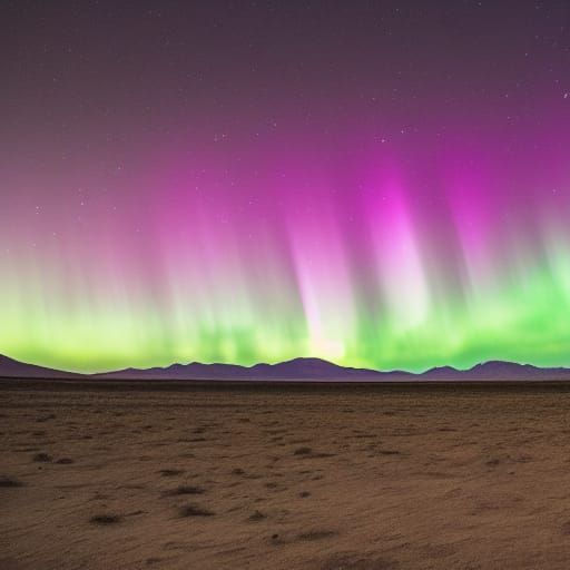 Aurora Borealis Over Desert Landscape