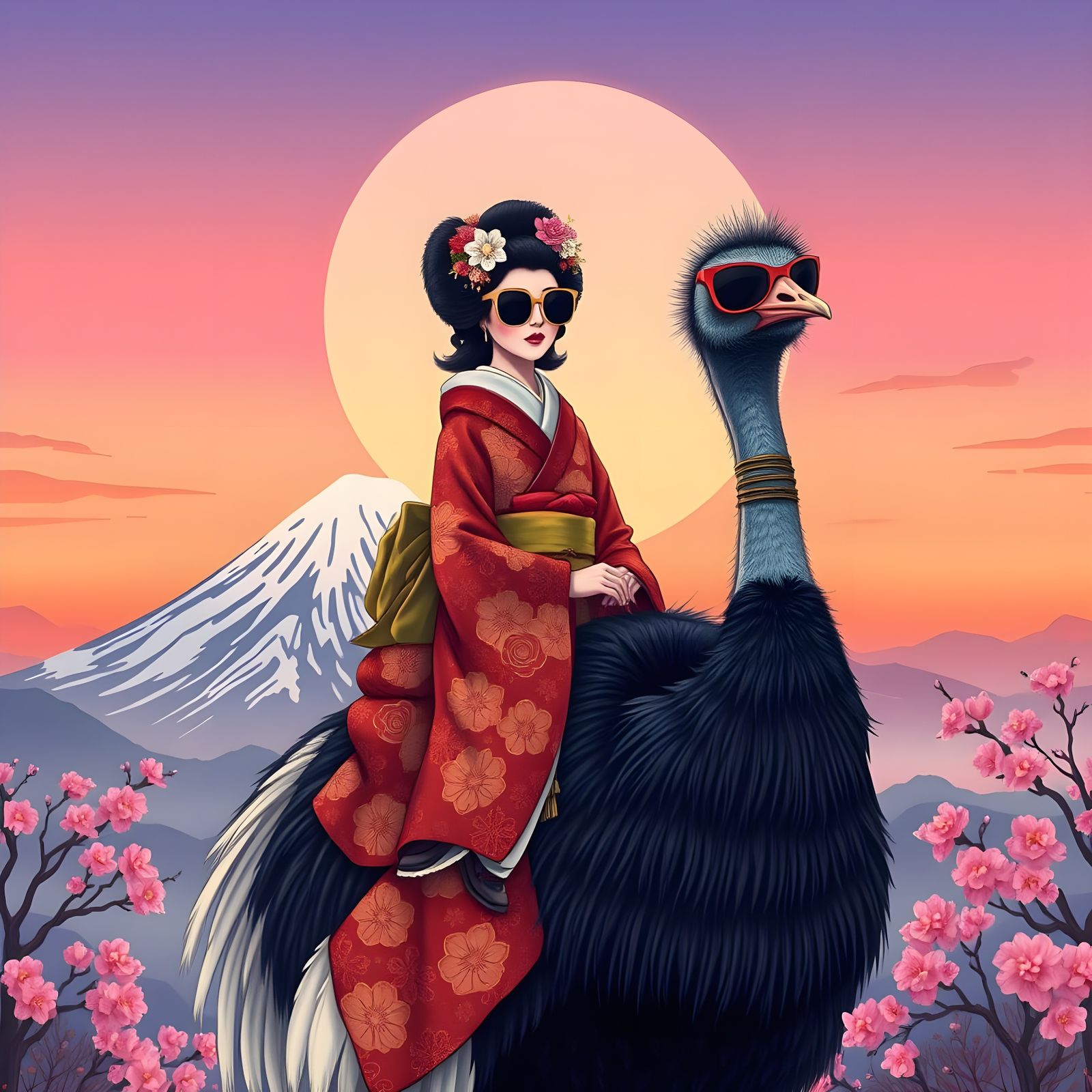 Geisha using emu Uber 😎😎😎
