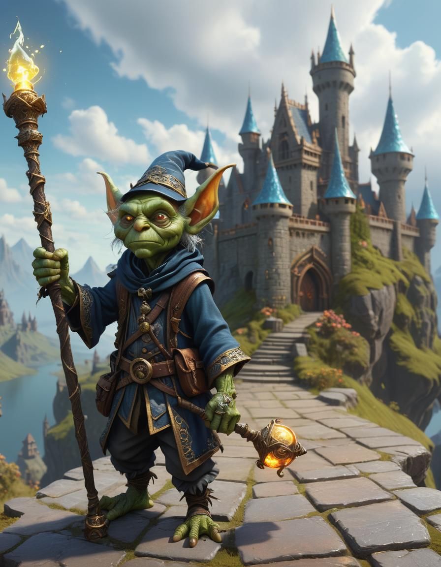 Detailed Goblin Wizard with Magical Staff
