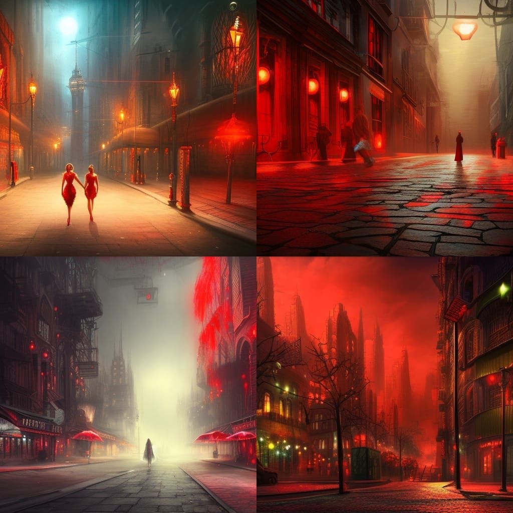 Broken Red Heels on Night Street: Matte Painting